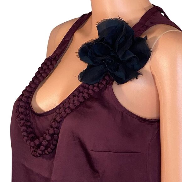 Ann Taylor Loft Wine Colored Sleeveless Tank Flower Embellished Womens Size SP - Picture 3 of 6